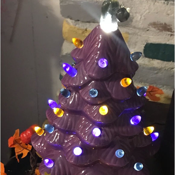 Mr. Christmas Other - Mr. Halloween 13" Ceramic Purple Halloween Tree with Black Cat Topper
